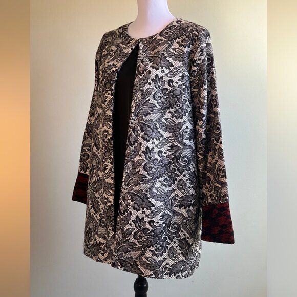 Lace Printed LIMELIGHT 2 PC Open Front Jacket Blazer with Red Lining - Picture 5 of 17